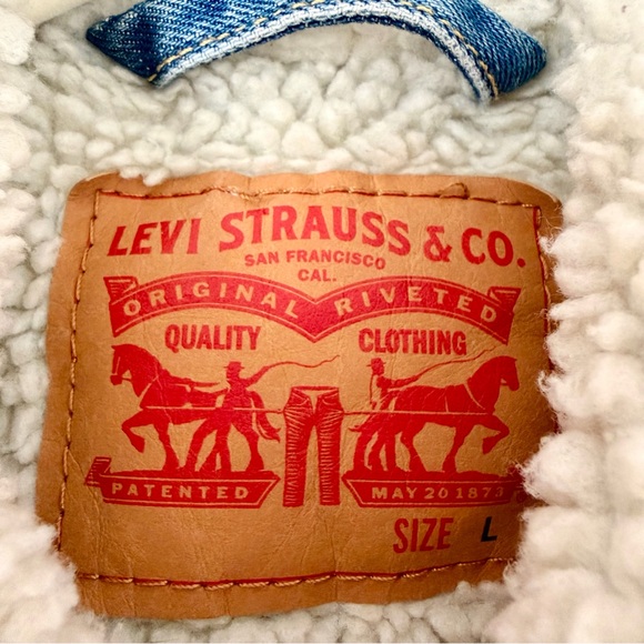Levi’s Sherpa Lined Denim Jacket Size L Vintage Trucker - Picture 3 of 8